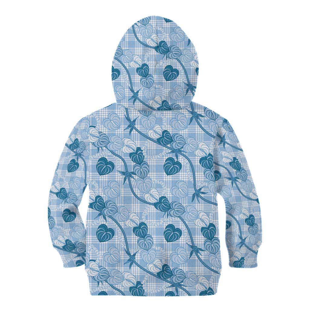 Anthurium Pikake Ti Leaf Palaka Kid Hoodie Blue Version