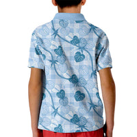 Anthurium Pikake Ti Leaf Palaka Kid Polo Shirt Blue Version