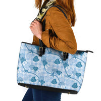 Anthurium Pikake Ti Leaf Palaka Leather Tote Bag Blue Version LT01 Blue - Polynesian Pride