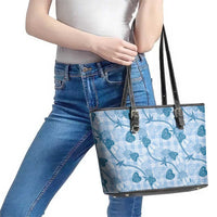 Anthurium Pikake Ti Leaf Palaka Leather Tote Bag Blue Version LT01 - Polynesian Pride