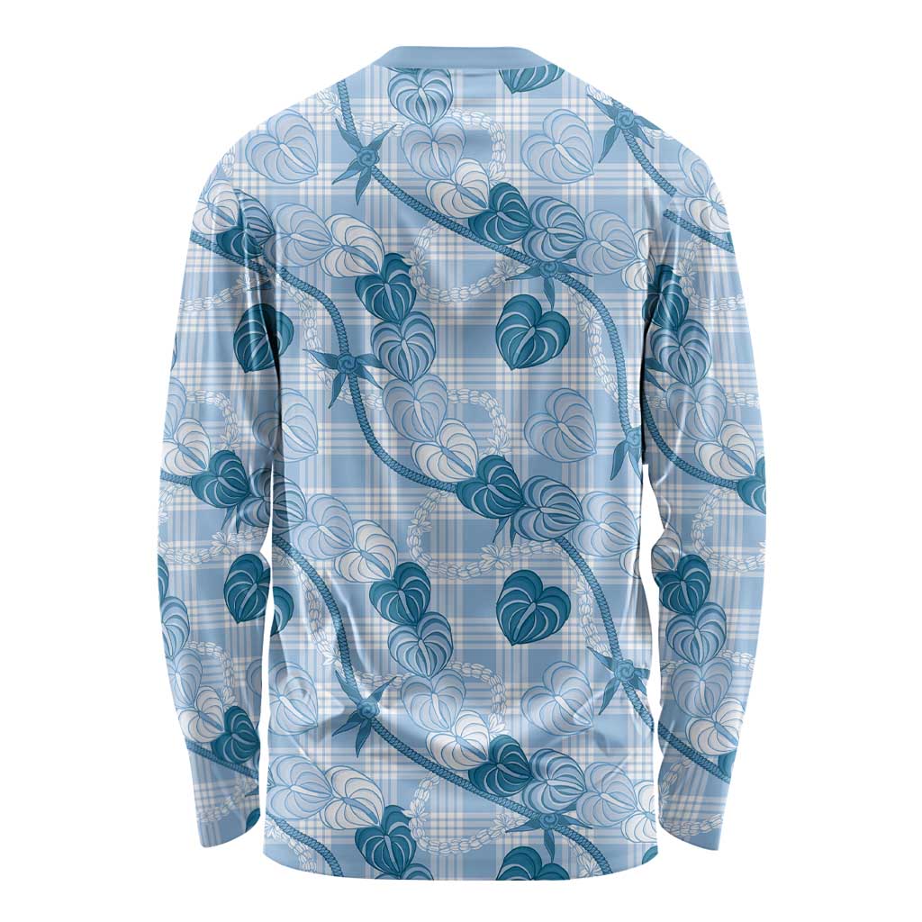 Anthurium Pikake Ti Leaf Palaka Long Sleeve Shirt Blue Version