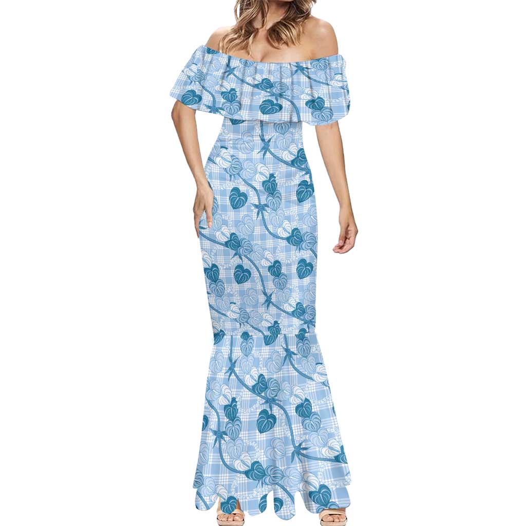 Anthurium Pikake Ti Leaf Palaka Mermaid Dress Blue Version