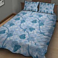 Anthurium Pikake Ti Leaf Palaka Quilt Bed Set Blue Version