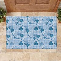 Anthurium Pikake Ti Leaf Palaka Rubber Doormat Blue Version