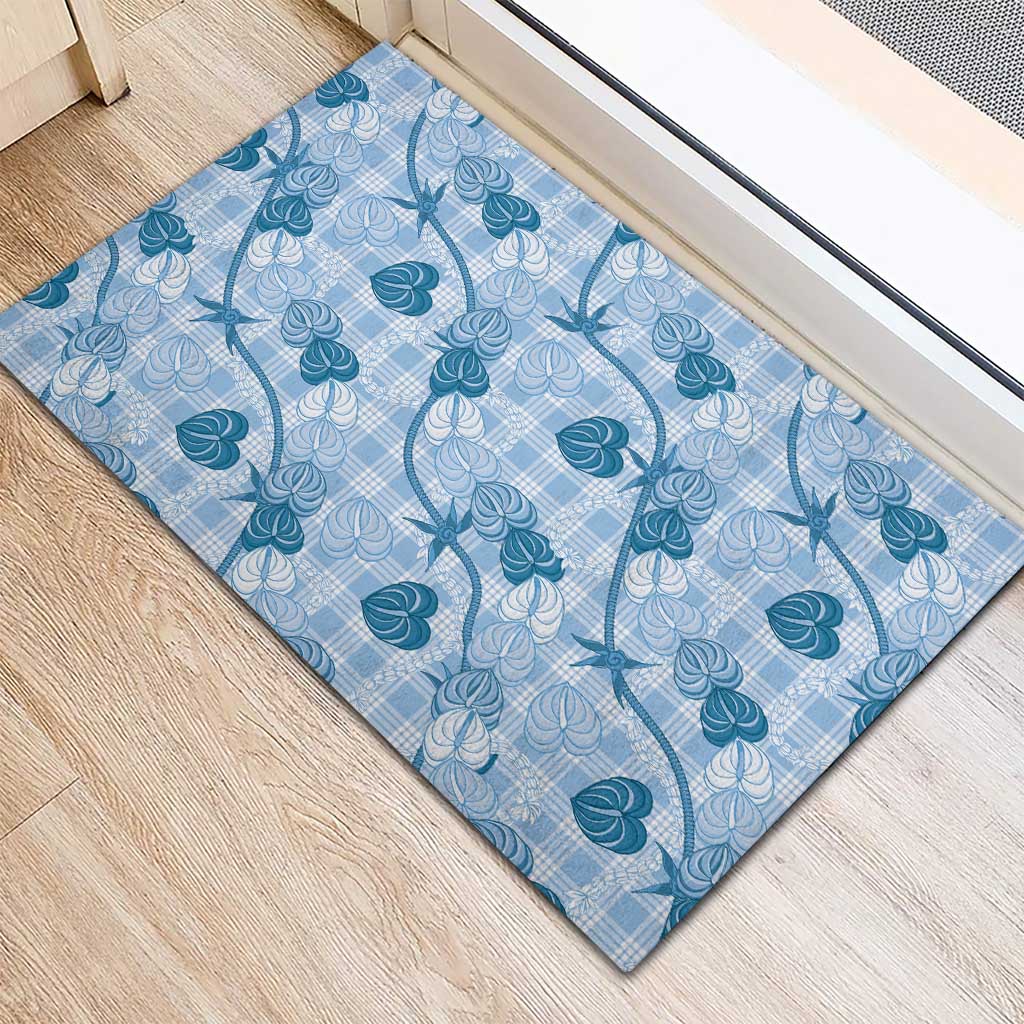 Anthurium Pikake Ti Leaf Palaka Rubber Doormat Blue Version