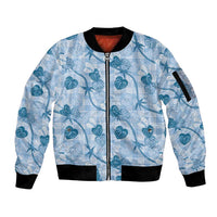 Anthurium Pikake Ti Leaf Palaka Sleeve Zip Bomber Jacket Blue Version