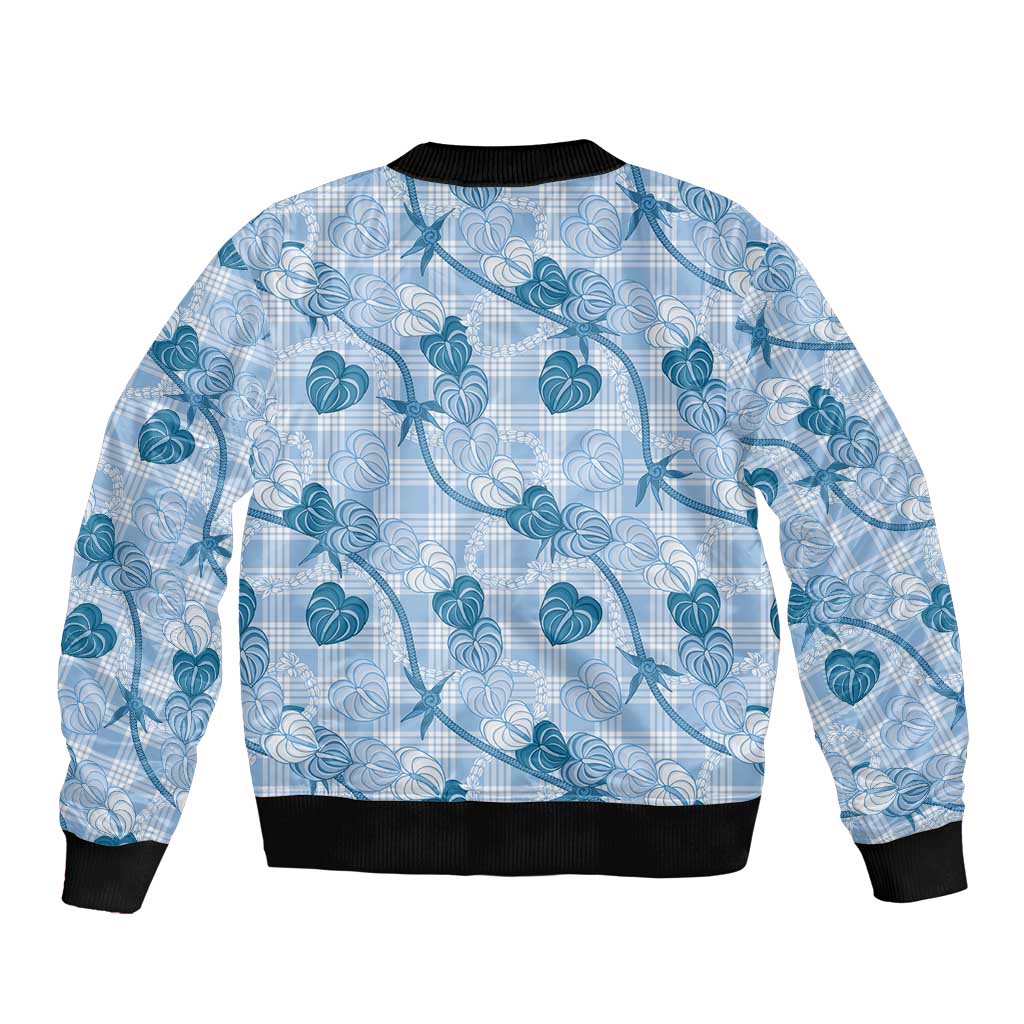 Anthurium Pikake Ti Leaf Palaka Sleeve Zip Bomber Jacket Blue Version