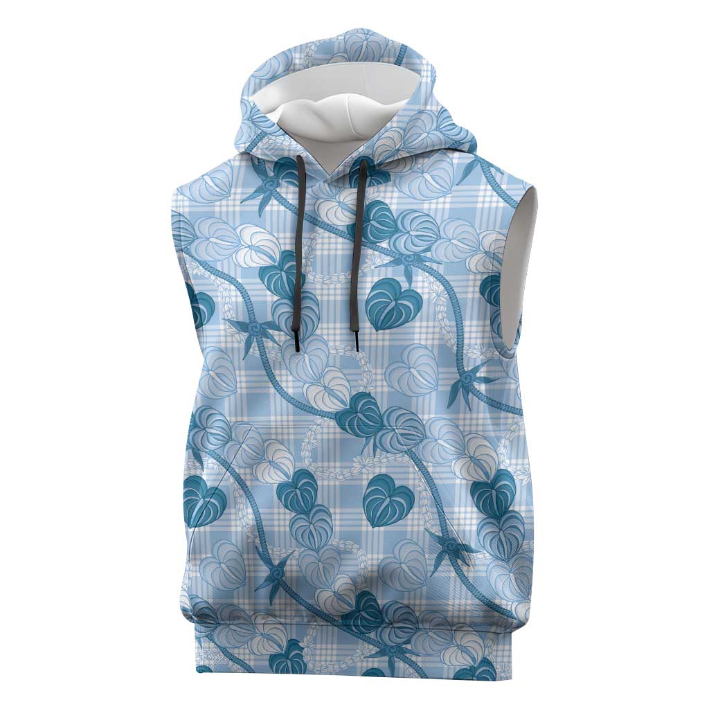 Anthurium Pikake Ti Leaf Palaka Sleeveless Hoodie Blue Version LT01 Blue - Polynesian Pride