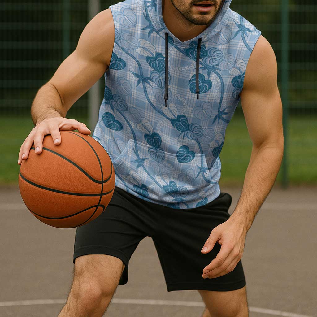 Anthurium Pikake Ti Leaf Palaka Sleeveless Hoodie Blue Version