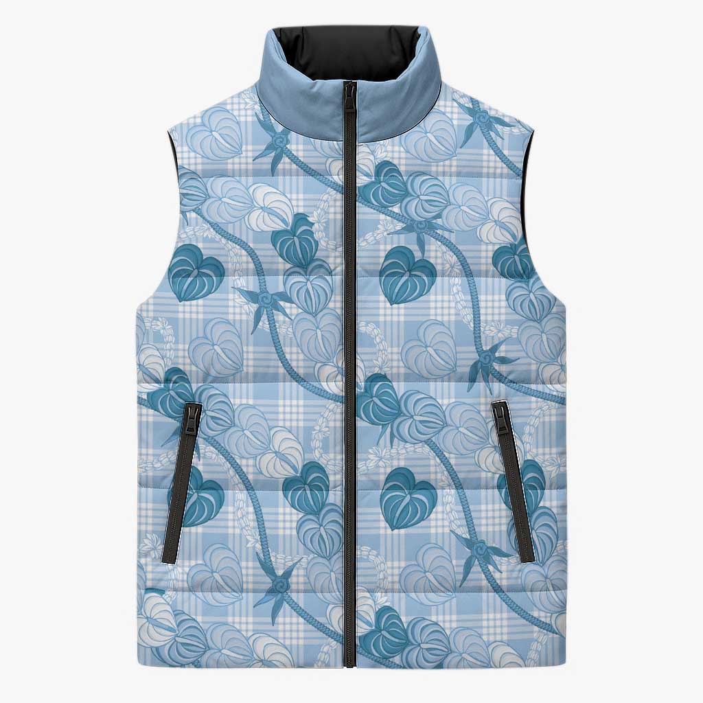 Anthurium Pikake Ti Leaf Palaka Sleeveless Puffer Jacket Blue Version