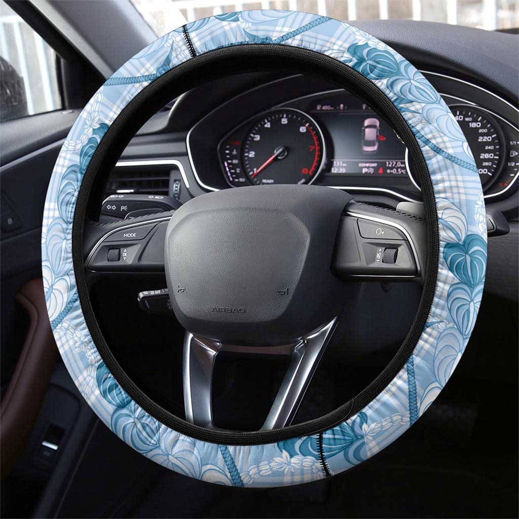 Anthurium Pikake Ti Leaf Palaka Steering Wheel Cover Blue Version