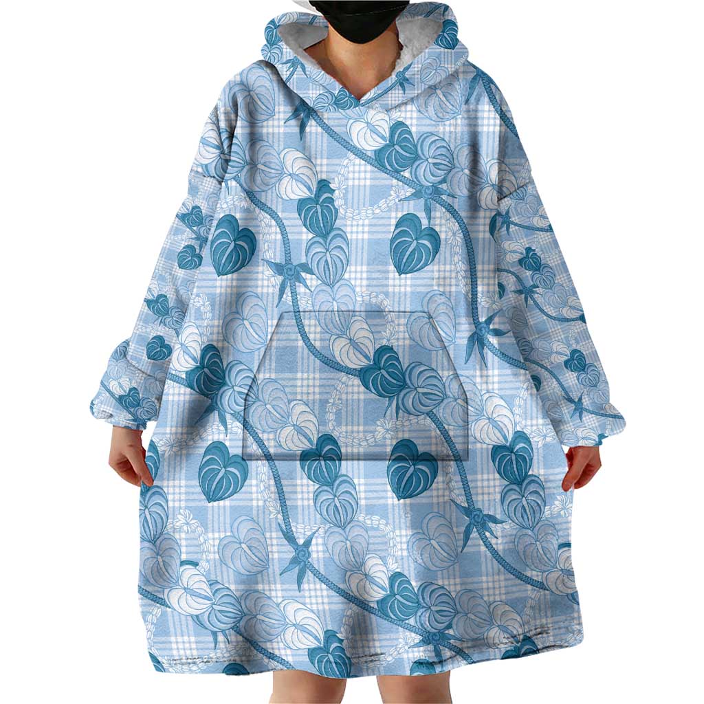 Anthurium Pikake Ti Leaf Palaka Wearable Blanket Hoodie Blue Version