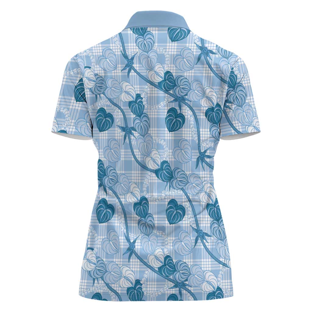 Anthurium Pikake Ti Leaf Palaka Women Polo Shirt Blue Version