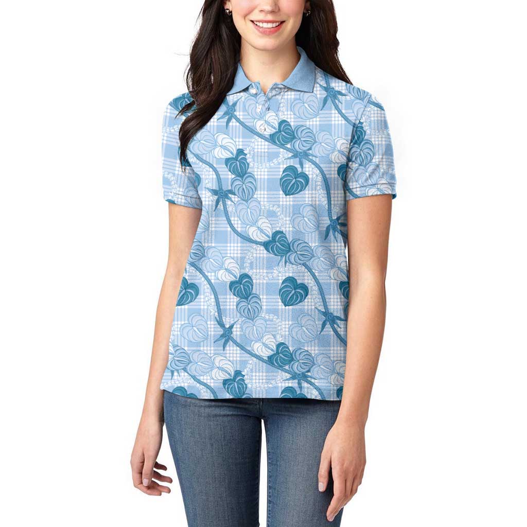 Anthurium Pikake Ti Leaf Palaka Women Polo Shirt Blue Version