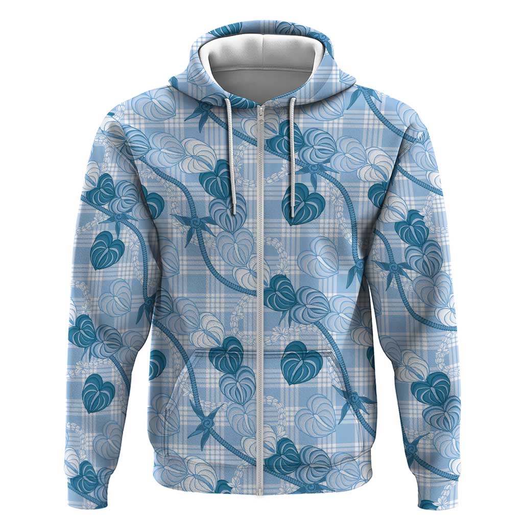 Anthurium Pikake Ti Leaf Palaka Zip Hoodie Blue Version