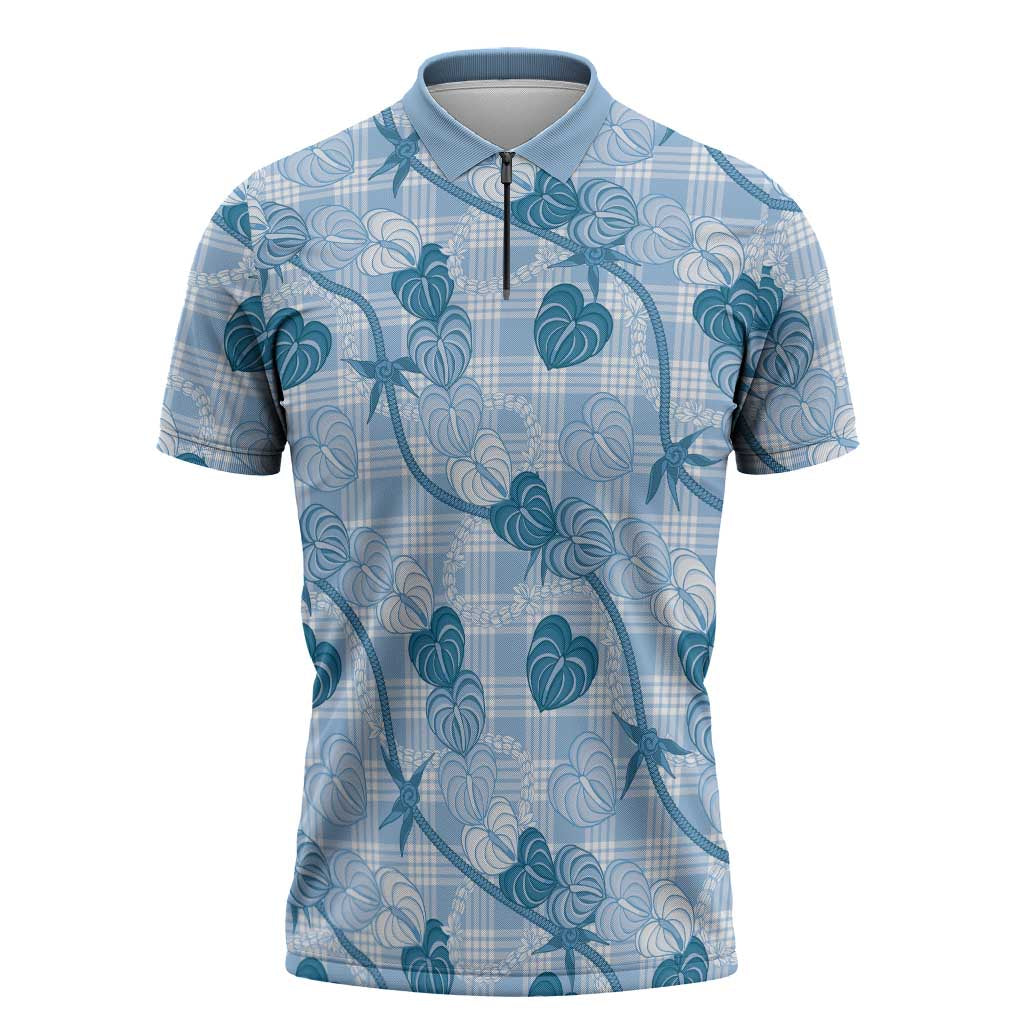 Anthurium Pikake Ti Leaf Palaka Zipper Polo Shirt Blue Version
