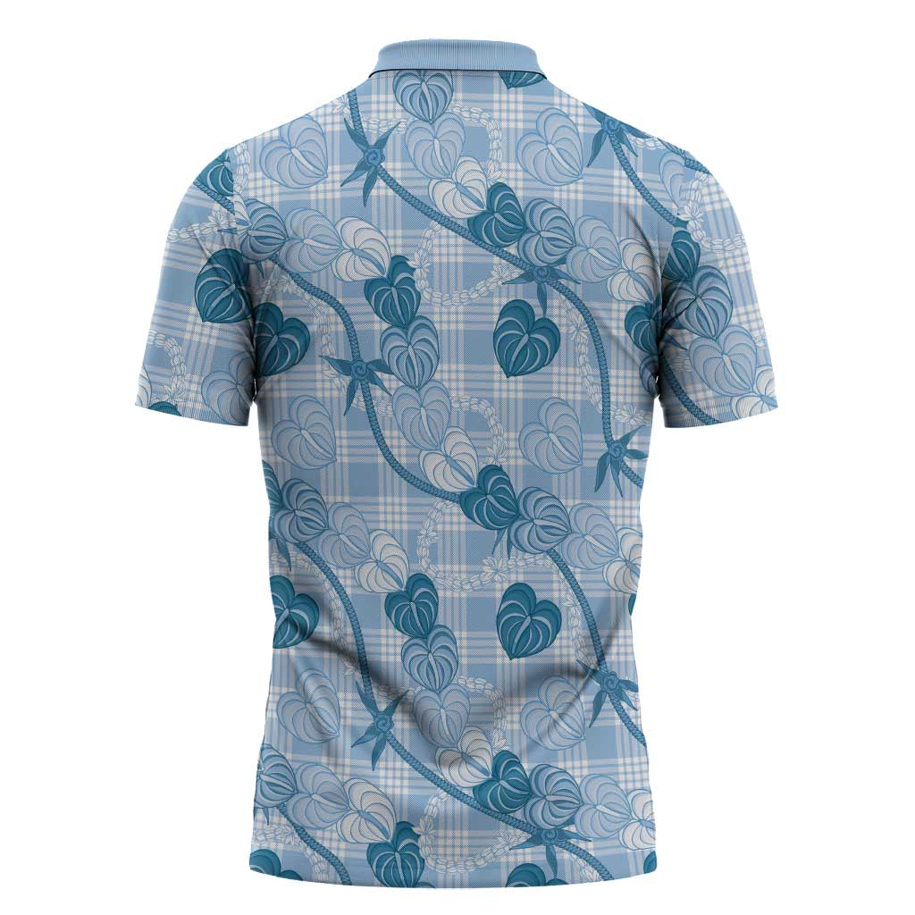 Anthurium Pikake Ti Leaf Palaka Zipper Polo Shirt Blue Version