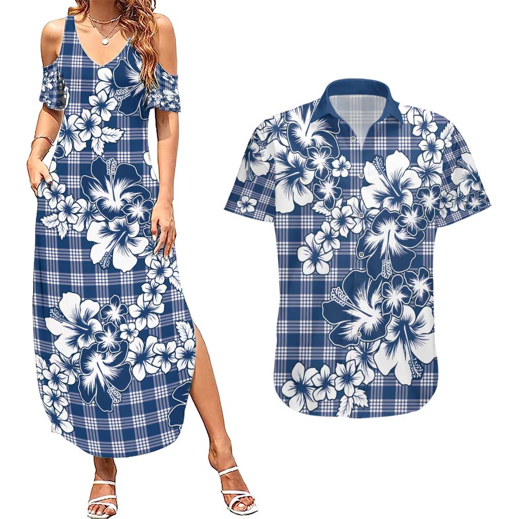 Hibiscus Pakala Cobalt Blue Royal Couples Matching Summer Maxi Dress and Hawaiian Shirt Tropical Floral Stylized - Polynesian Pride