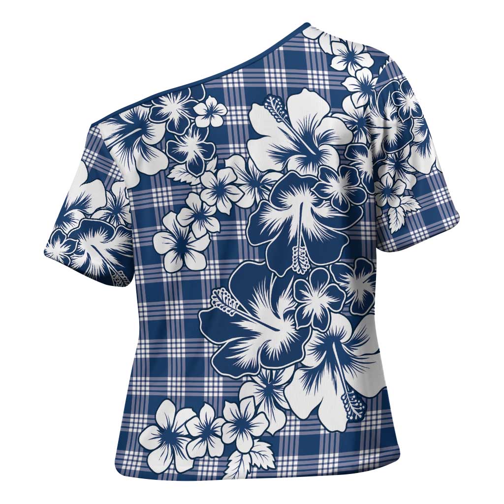 Hibiscus Pakala Cobalt Blue Royal Cross Shoulder Shirt Tropical Floral Stylized - Polynesian Pride