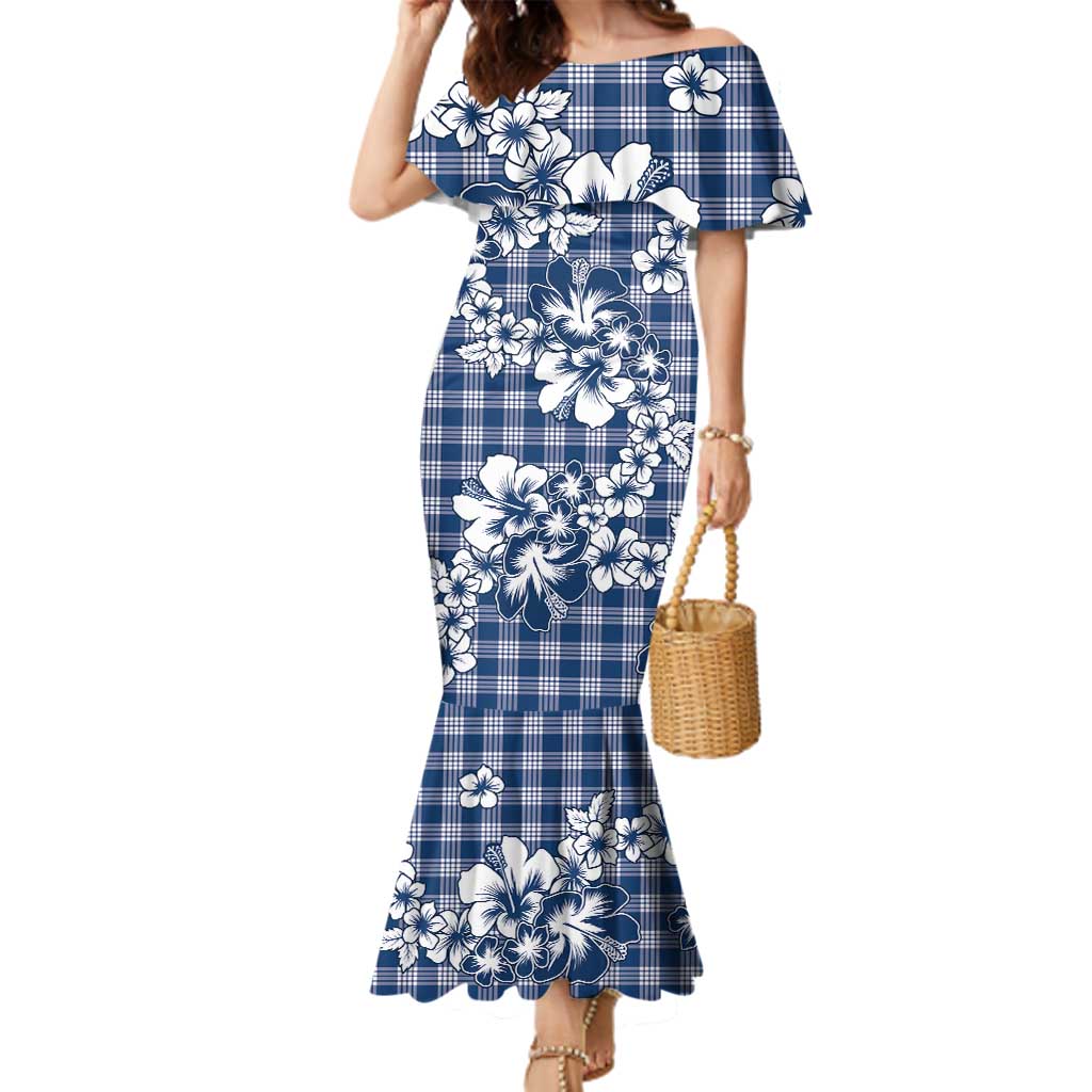 Hibiscus Pakala Cobalt Blue Royal Family Matching Mermaid Dress and Hawaiian Shirt Tropical Floral Stylized - Polynesian Pride