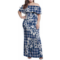 Hibiscus Pakala Cobalt Blue Royal Family Matching Off Shoulder Maxi Dress and Hawaiian Shirt Tropical Floral Stylized - Polynesian Pride
