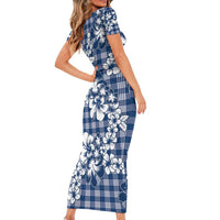 Hibiscus Pakala Cobalt Blue Royal Family Matching Short Sleeve Bodycon Dress and Hawaiian Shirt Tropical Floral Stylized - Polynesian Pride
