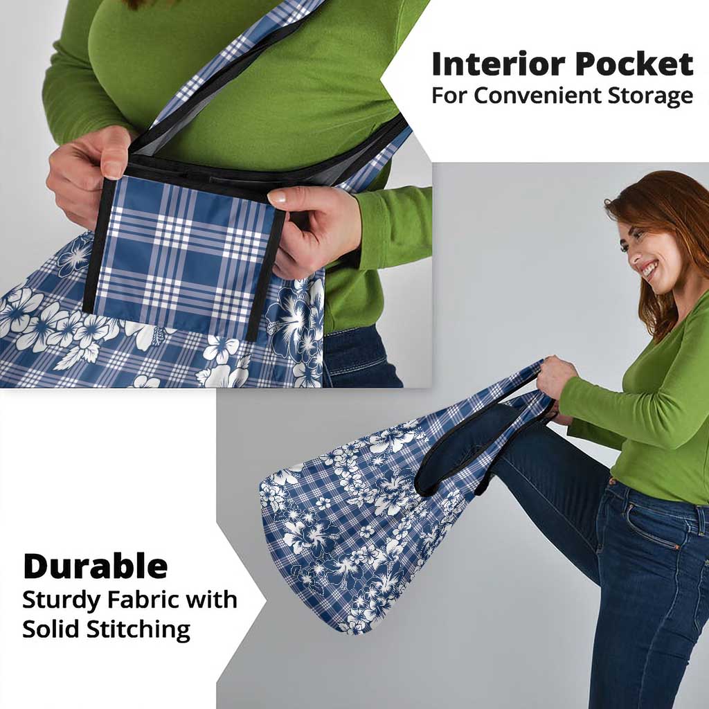 Hibiscus Pakala Cobalt Blue Royal Grocery Bag Tropical Floral Stylized - Polynesian Pride