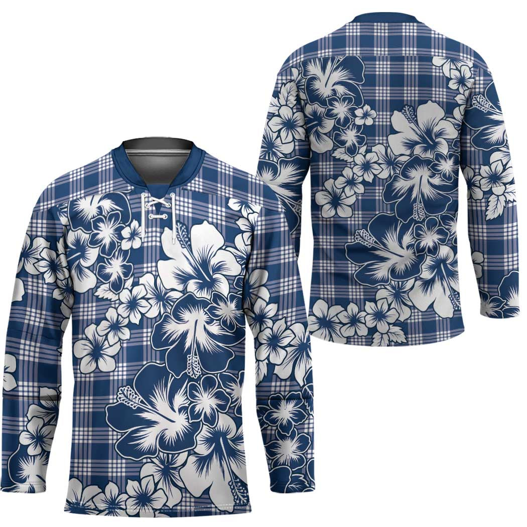 Hibiscus Pakala Cobalt Blue Royal Hockey Jersey Tropical Floral Stylized - Polynesian Pride