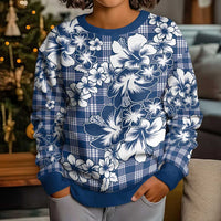 Hibiscus Pakala Cobalt Blue Royal Kid Ugly Christmas Sweater Tropical Floral Stylized - Polynesian Pride