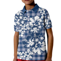 Hibiscus Pakala Cobalt Blue Royal Kid Polo Shirt Tropical Floral Stylized LT01 Kid Blue - Polynesian Pride