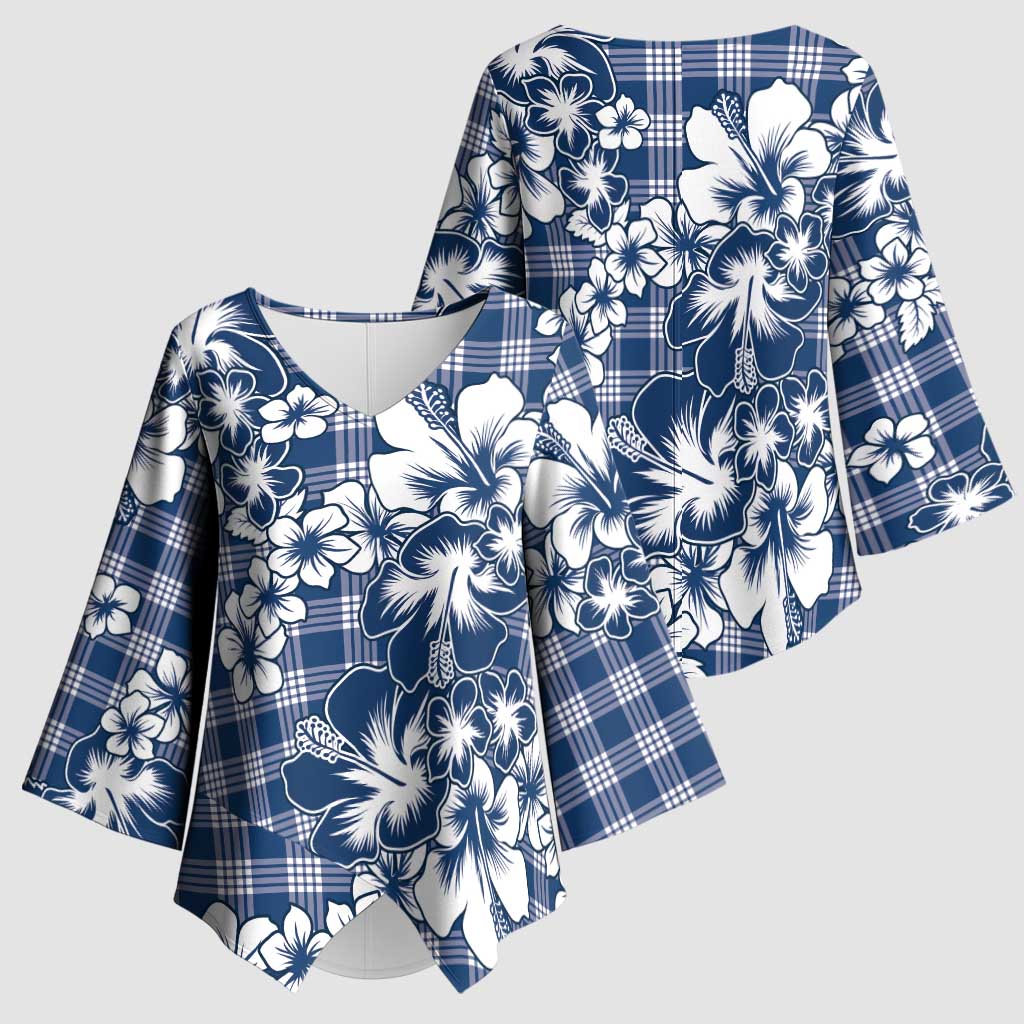 Hibiscus Pakala Cobalt Blue Royal Kimono Sleeve Blouse Tropical Floral Stylized - Polynesian Pride