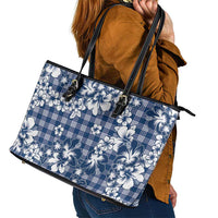 Hibiscus Pakala Cobalt Blue Royal Leather Tote Bag Tropical Floral Stylized - Polynesian Pride