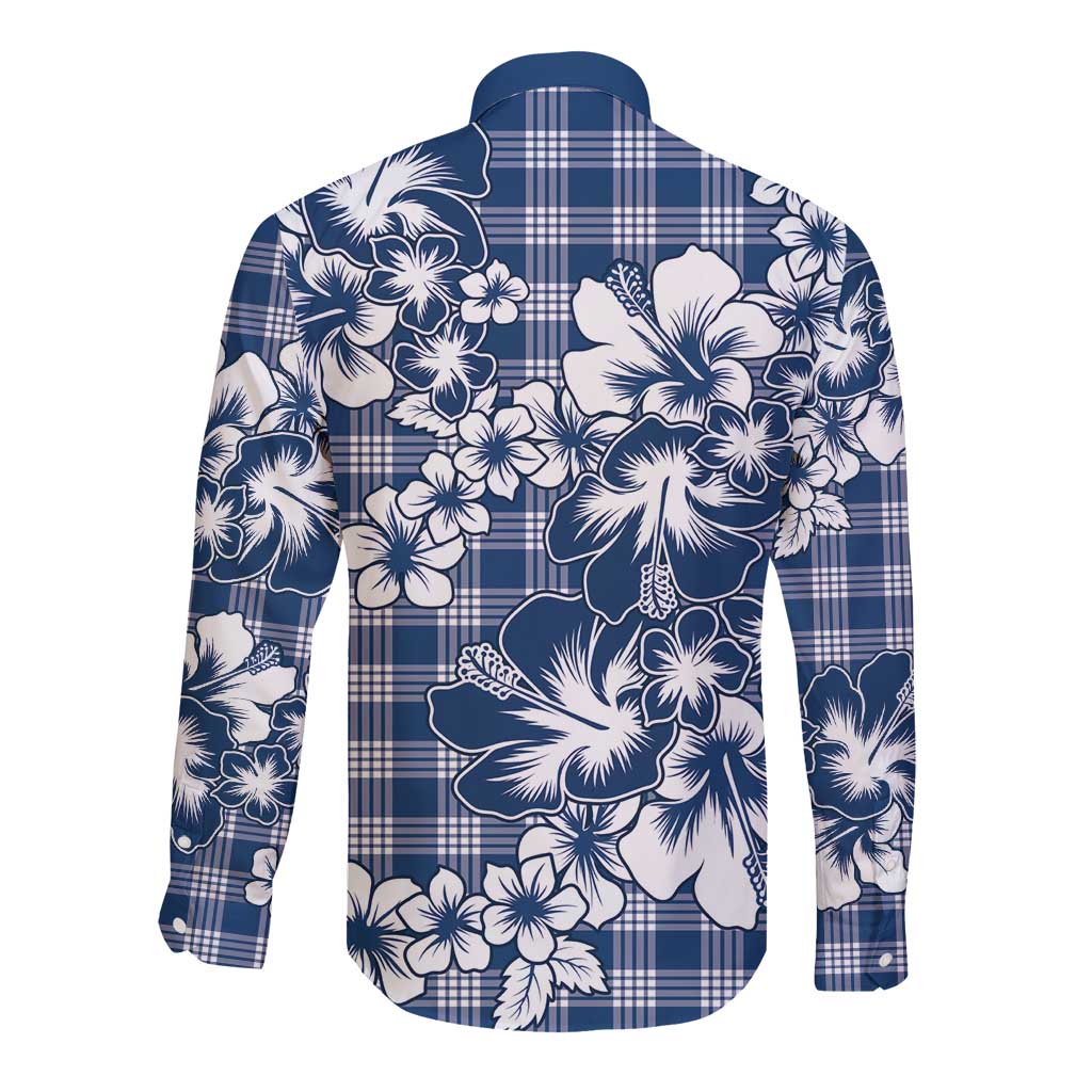 Hibiscus Pakala Cobalt Blue Royal Long Sleeve Button Shirt Tropical Floral Stylized LT01 - Polynesian Pride
