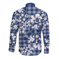 Hibiscus Pakala Cobalt Blue Royal Long Sleeve Button Shirt Tropical Floral Stylized LT01 - Polynesian Pride