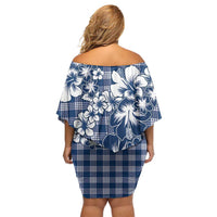Hibiscus Pakala Cobalt Blue Royal Off Shoulder Short Dress Tropical Floral Stylized - Polynesian Pride