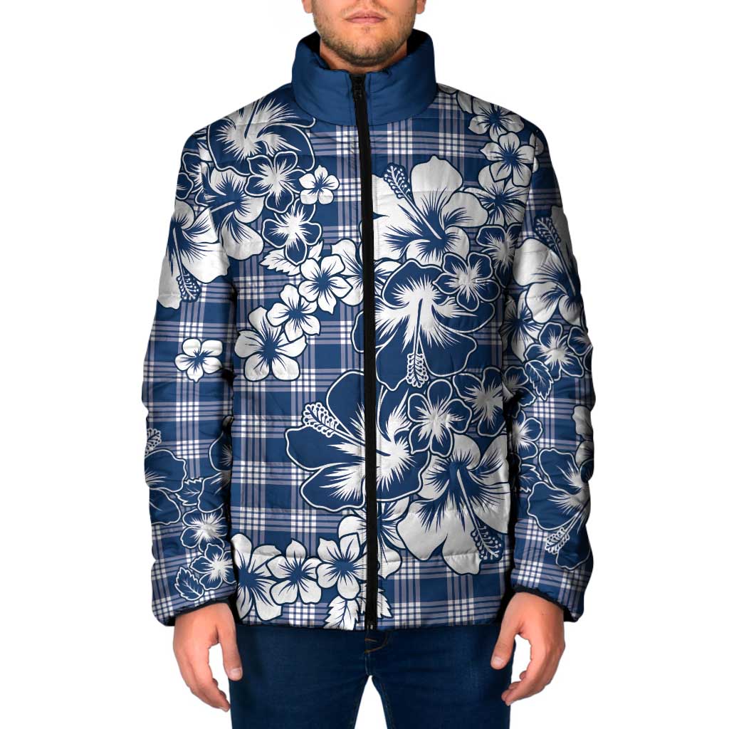 Hibiscus Pakala Cobalt Blue Royal Padded Jacket Tropical Floral Stylized - Polynesian Pride