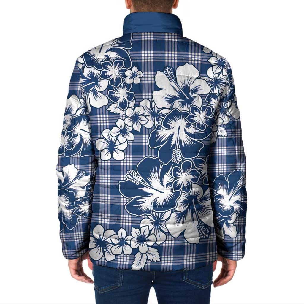 Hibiscus Pakala Cobalt Blue Royal Padded Jacket Tropical Floral Stylized - Polynesian Pride