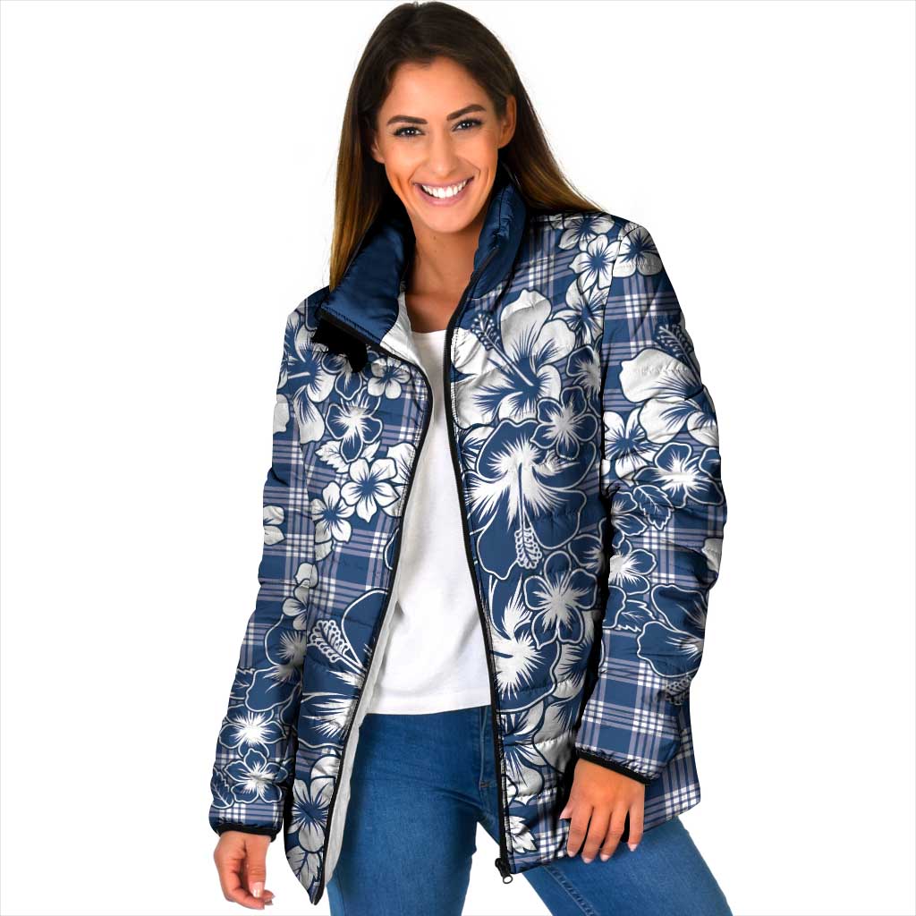 Hibiscus Pakala Cobalt Blue Royal Padded Jacket Tropical Floral Stylized - Polynesian Pride