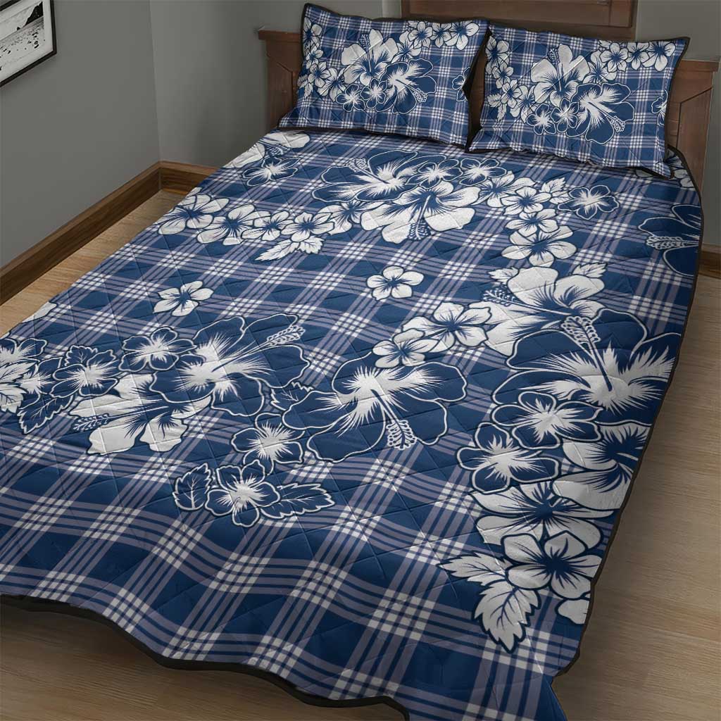 Hibiscus Pakala Cobalt Blue Royal Quilt Bed Set Tropical Floral Stylized - Polynesian Pride