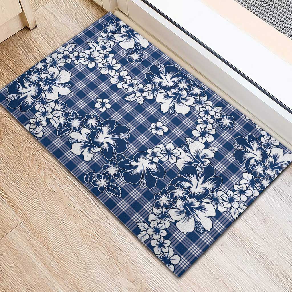 Hibiscus Pakala Cobalt Blue Royal Rubber Doormat Tropical Floral Stylized - Polynesian Pride