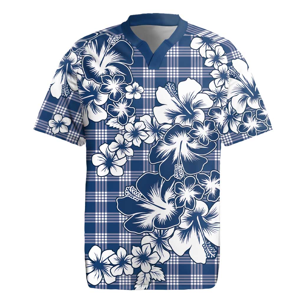 Hibiscus Pakala Cobalt Blue Royal Rugby Jersey Tropical Floral Stylized - Polynesian Pride