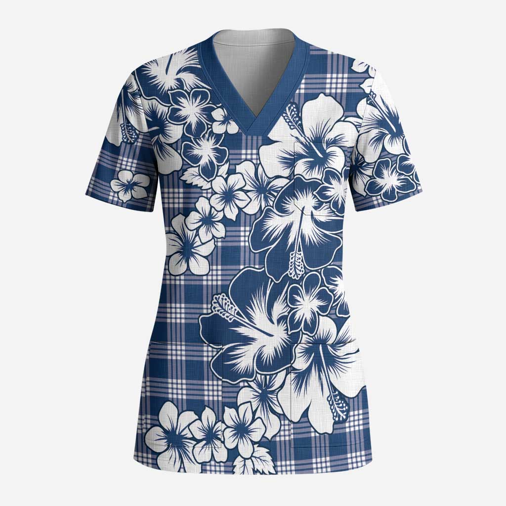Hibiscus Pakala Cobalt Blue Royal Scrub Top Tropical Floral Stylized - Polynesian Pride