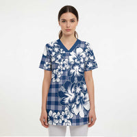 Hibiscus Pakala Cobalt Blue Royal Scrub Top Tropical Floral Stylized - Polynesian Pride