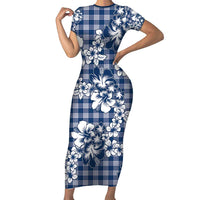 Hibiscus Pakala Cobalt Blue Royal Short Sleeve Bodycon Dress Tropical Floral Stylized - Polynesian Pride
