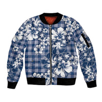 Hibiscus Pakala Cobalt Blue Royal Sleeve Zip Bomber Jacket Tropical Floral Stylized - Polynesian Pride