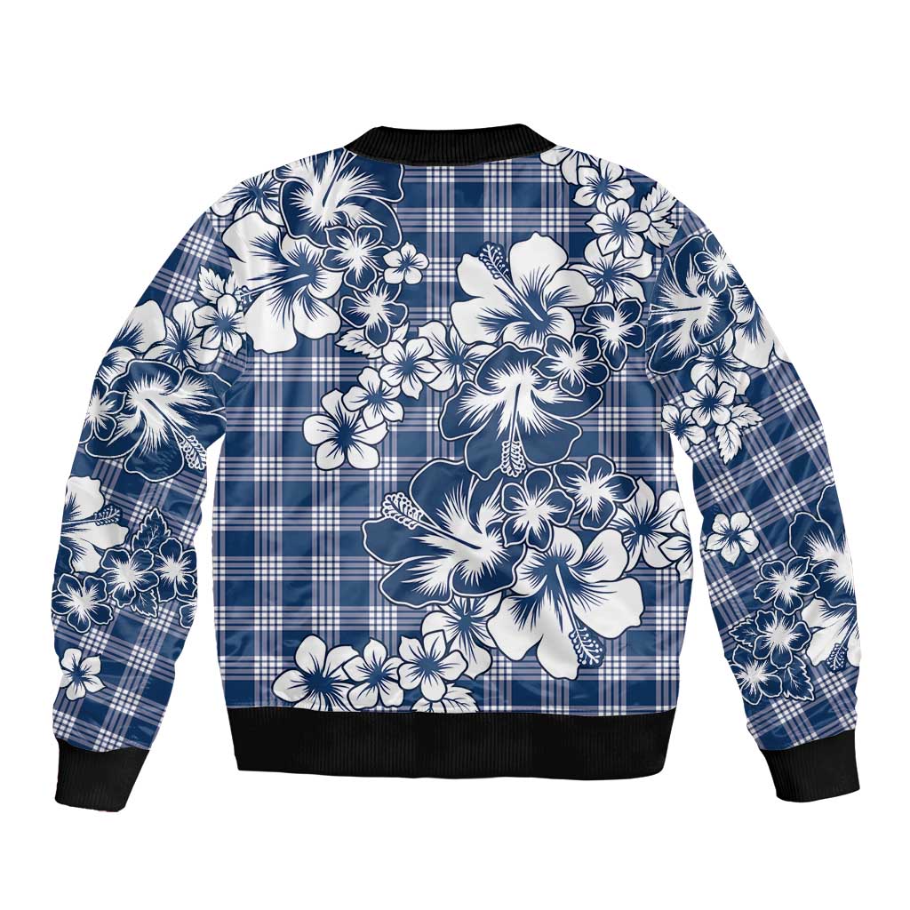 Hibiscus Pakala Cobalt Blue Royal Sleeve Zip Bomber Jacket Tropical Floral Stylized - Polynesian Pride