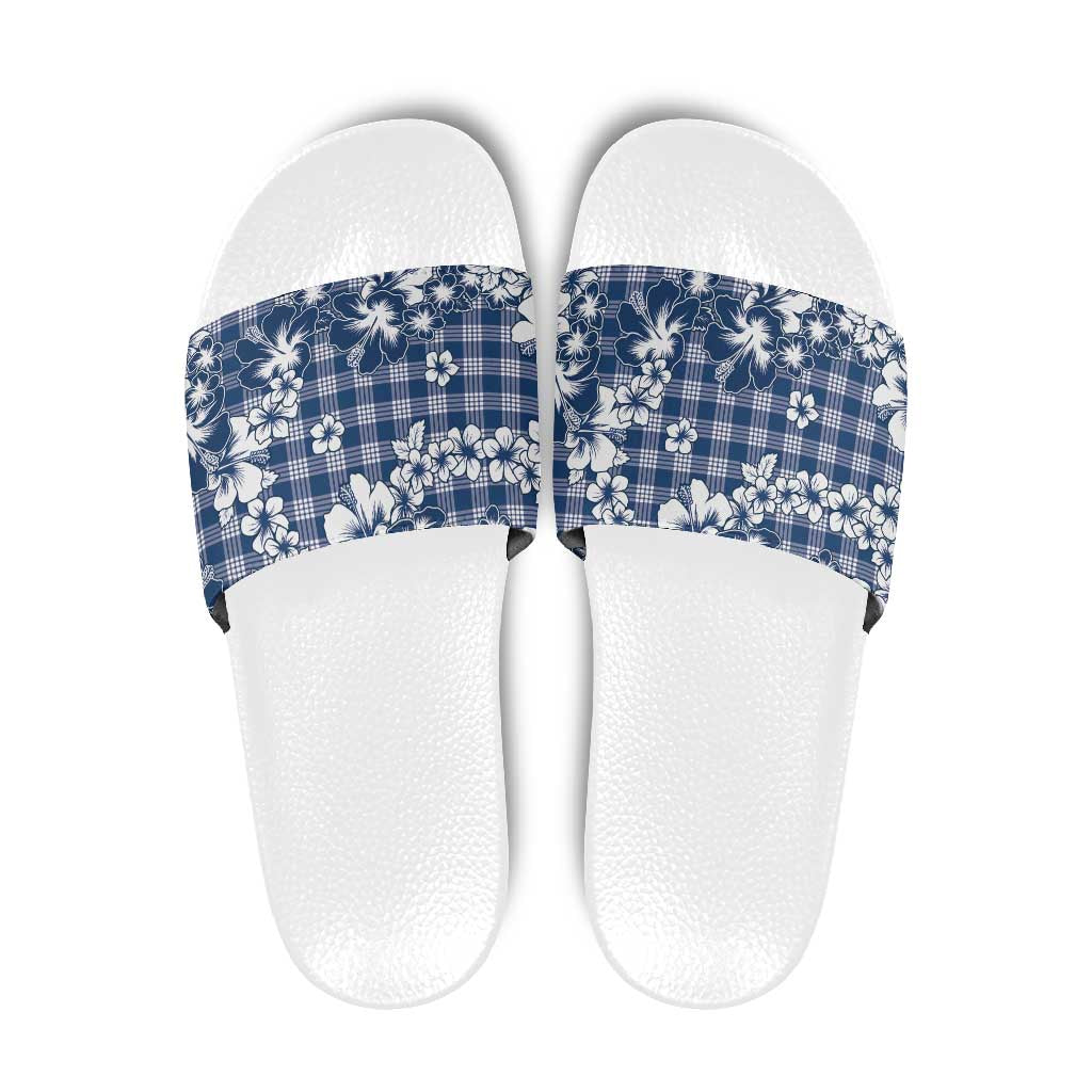 Hibiscus Pakala Cobalt Blue Royal Slide Sandals Tropical Floral Stylized - Polynesian Pride