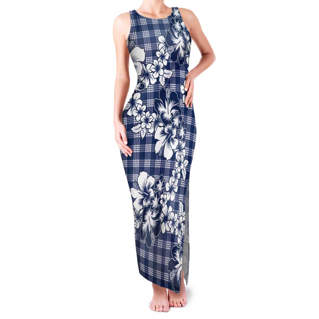 Hibiscus Pakala Cobalt Blue Royal Tank Maxi Dress Tropical Floral Stylized - Polynesian Pride