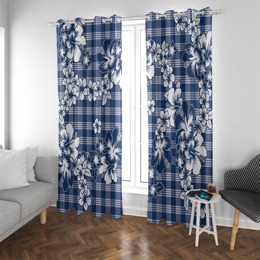 Hibiscus Pakala Cobalt Blue Royal Window Curtain Tropical Floral Stylized - Polynesian Pride