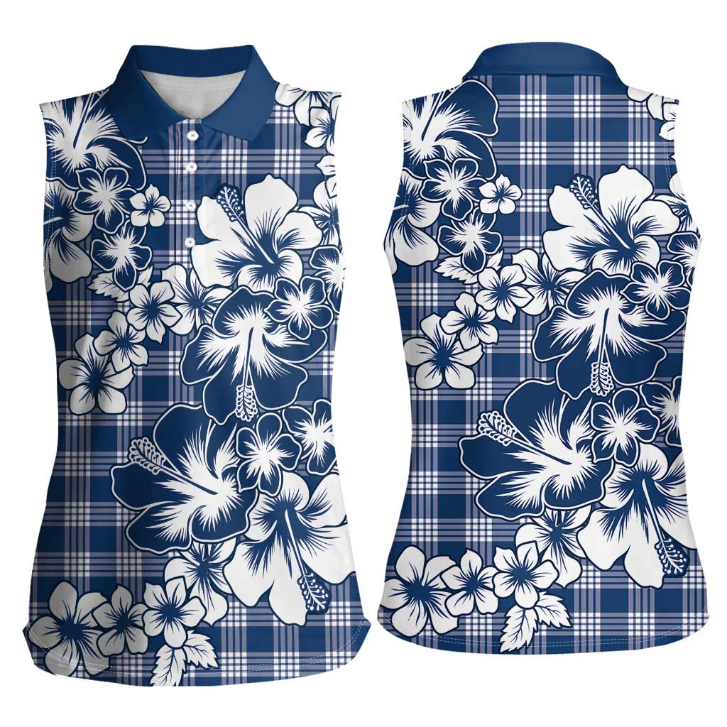 Hibiscus Pakala Cobalt Blue Royal Women Sleeveless Polo Shirt Tropical Floral Stylized - Polynesian Pride